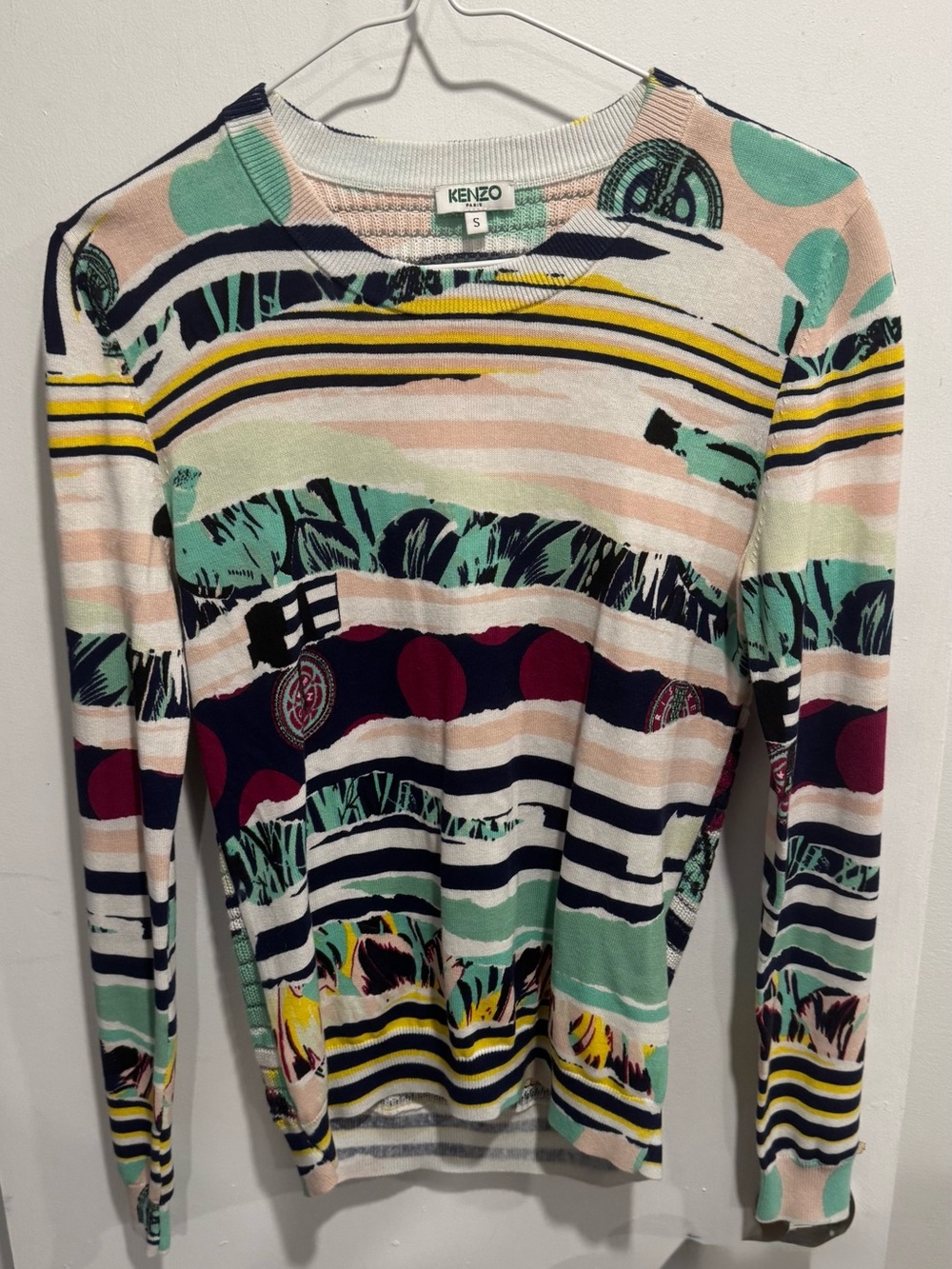 KENZO torn print cotton abstract knit mesh graphic vibrant slim street rare S